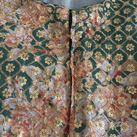 Floral Green Orange Pink Saree - Picture 6 of 7